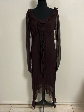 Vintage Xyla Dress Women’s Size 6 Brown Silk WhimsiGoth Maxi Dress Witchy